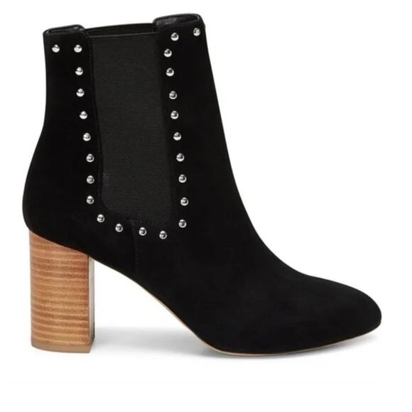 Rebecca Minkoff Size 8.5M Black Sara Stud Block Heels Ankle Boot Booties Classic - Picture 1 of 11